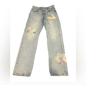 Levi's Light Wash Straight Leg Jeans with Floral Patchwork